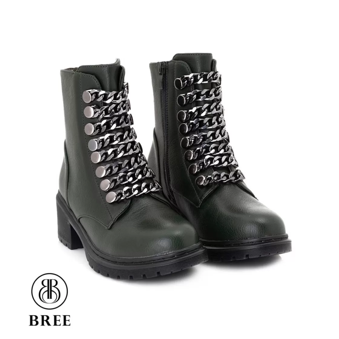 Boots*BREE Ankle Boots With Chains - olive