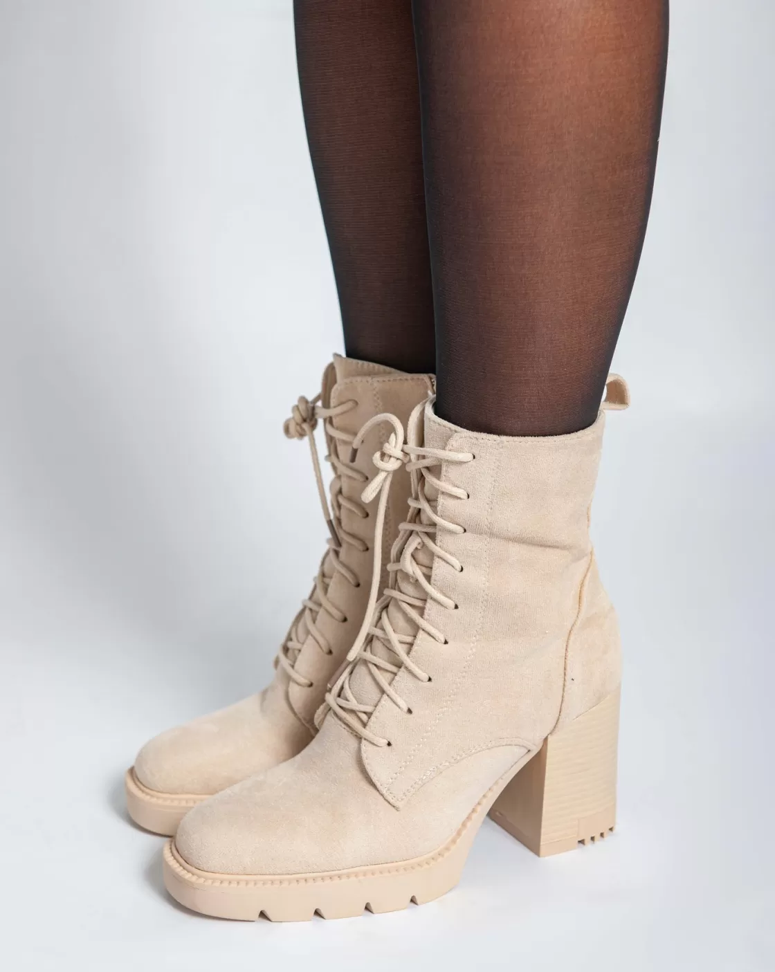 Boots*BREE Block Heel Booties - Beige