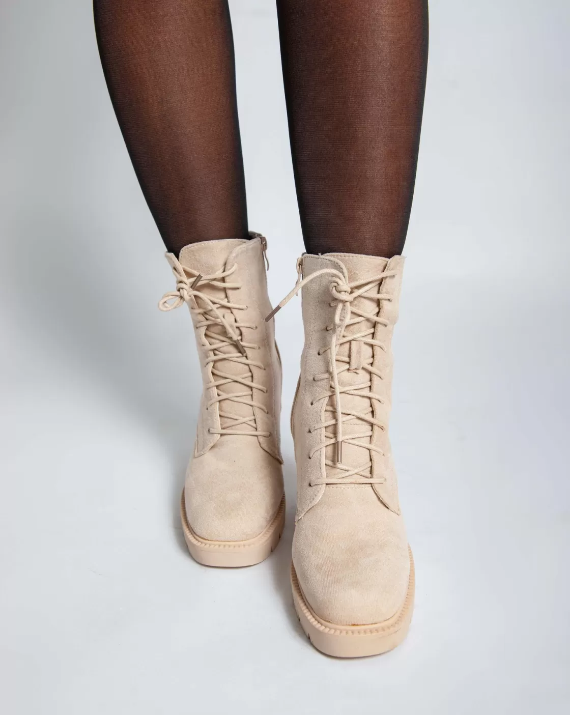 Boots*BREE Block Heel Booties - Beige