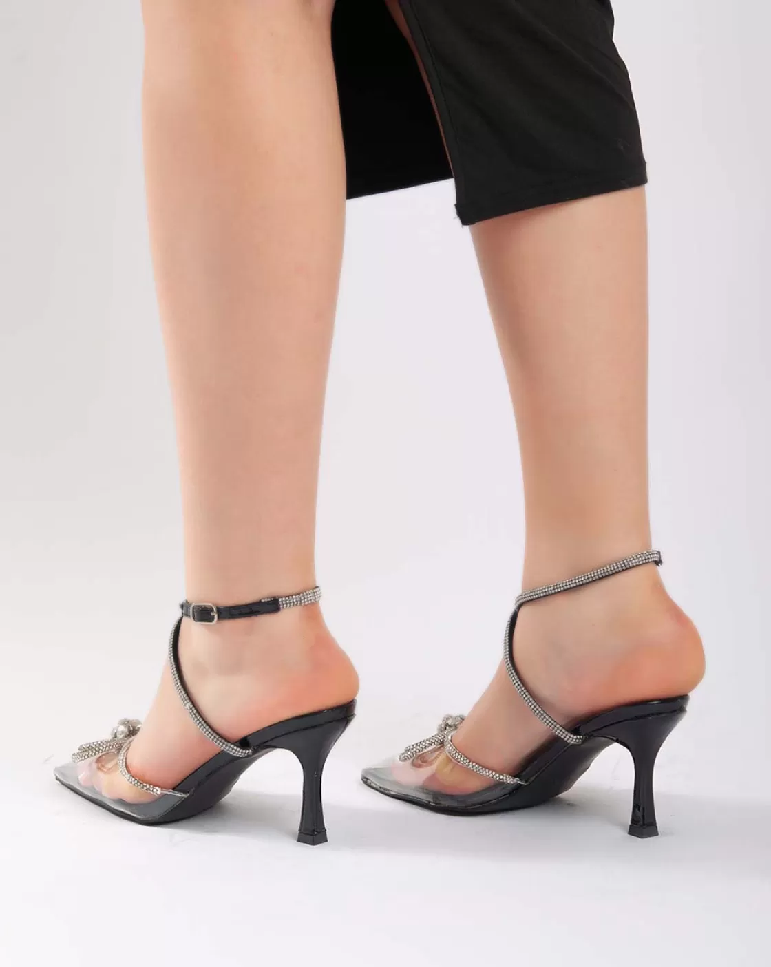 Sandals*BREE Bow Ankle Strap Transparent - Sandals - Black