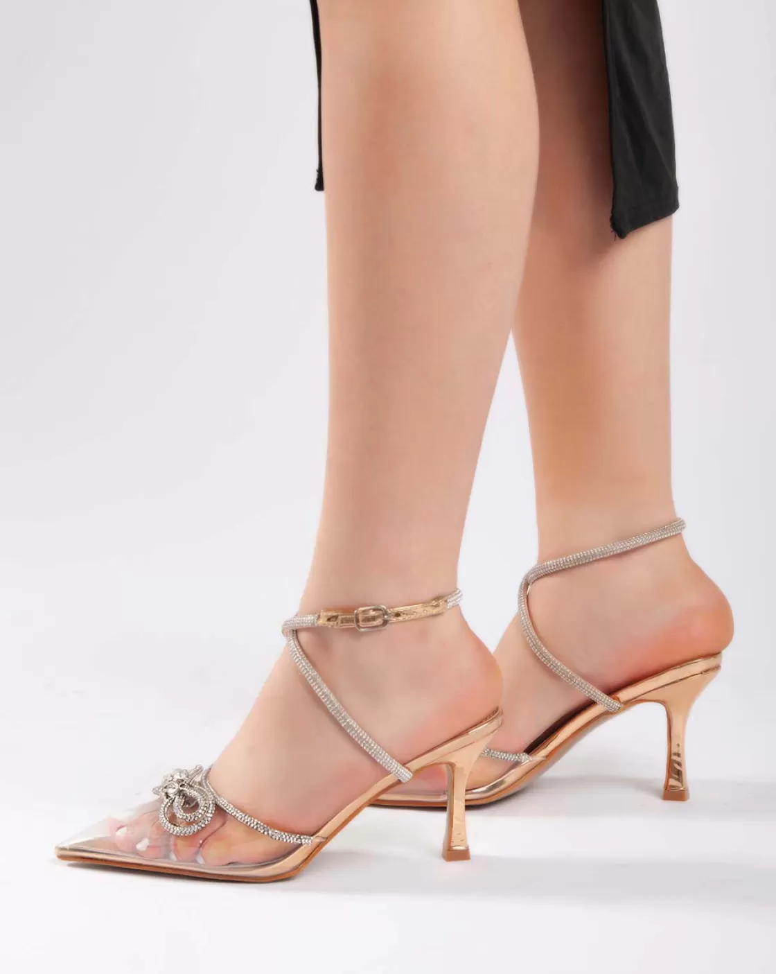 Sandals*BREE Bow Ankle Strap Transparent - Sandals - Champagne