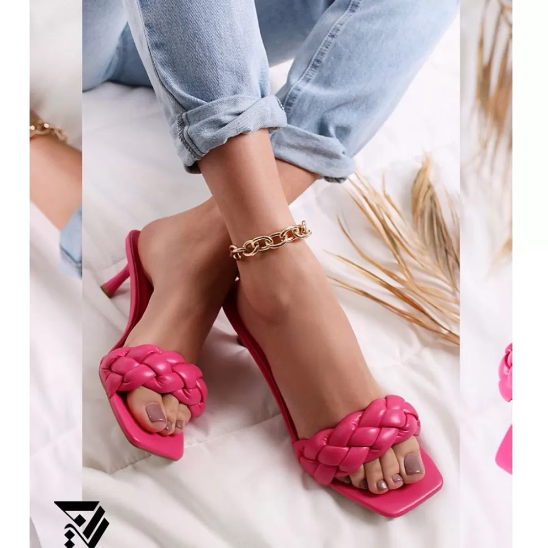 Sandals*BREE Braided - Sandal Heels - Pink