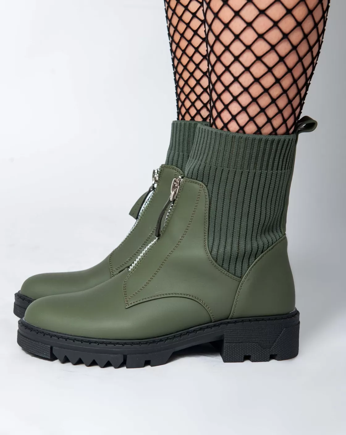 Boots*BREE Chunky Zip Up Ankle Boots - Oilve