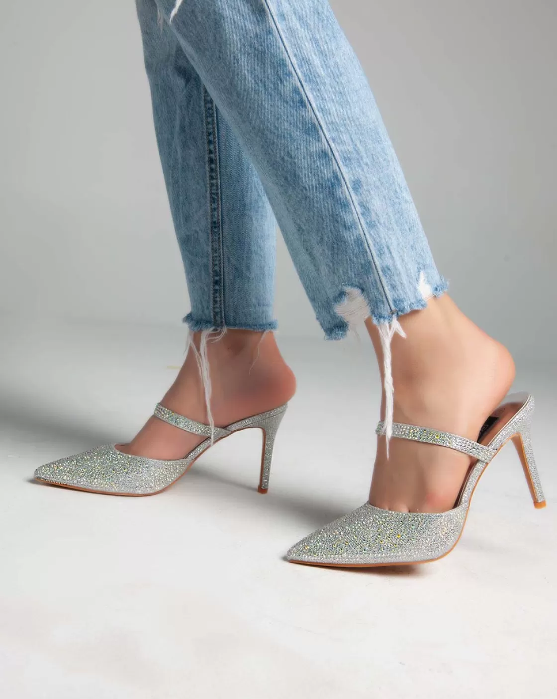 Sandals*BREE Closed Toe Strass Mules - Sandals - Silver