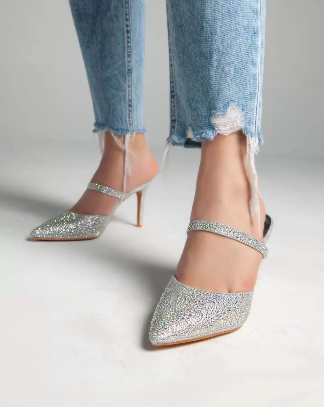 Sandals*BREE Closed Toe Strass Mules - Sandals - Silver