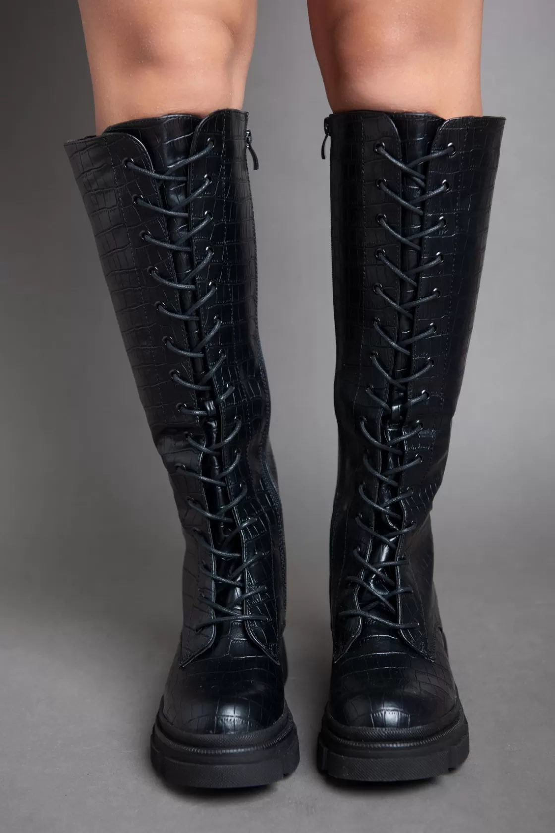 Boots*BREE Croc Leather High Boot - Black