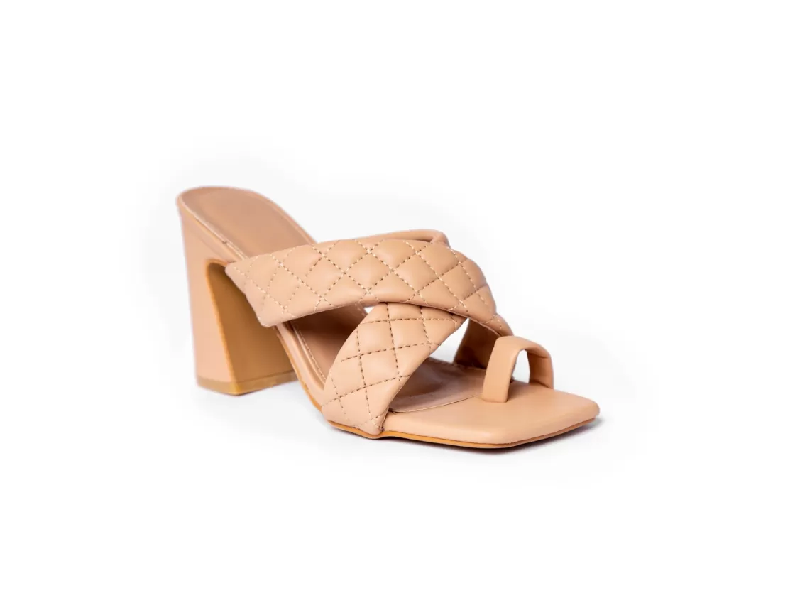 Sandals*BREE Cross Quilted Strap Mules - Sandal Heels - Beige