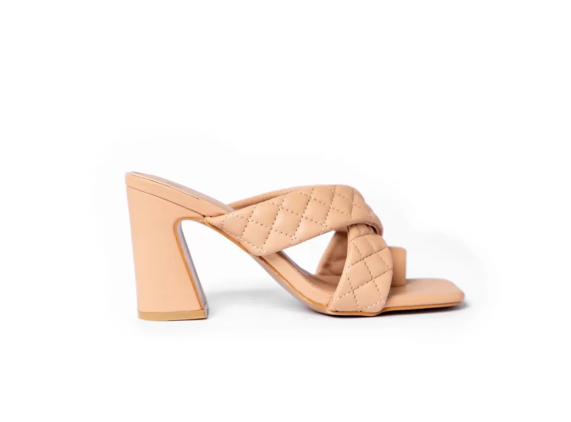 Sandals*BREE Cross Quilted Strap Mules - Sandal Heels - Beige