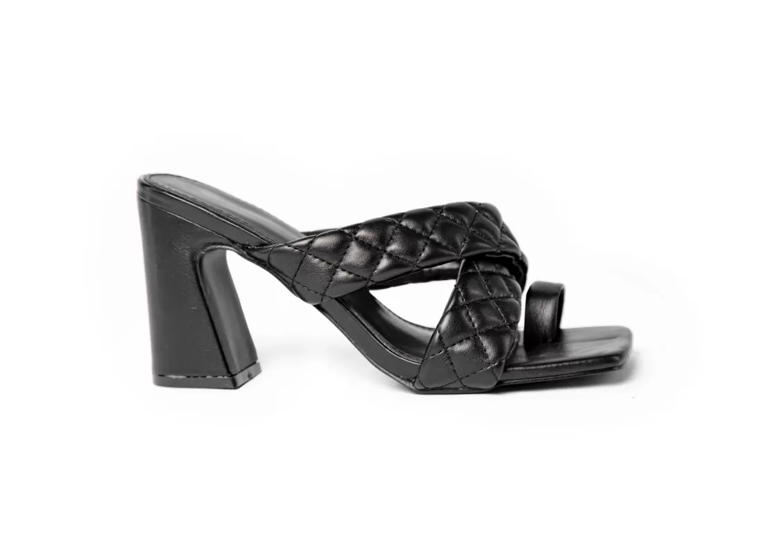 Sandals*BREE Cross Quilted Strap Mules - Sandal Heels - Black