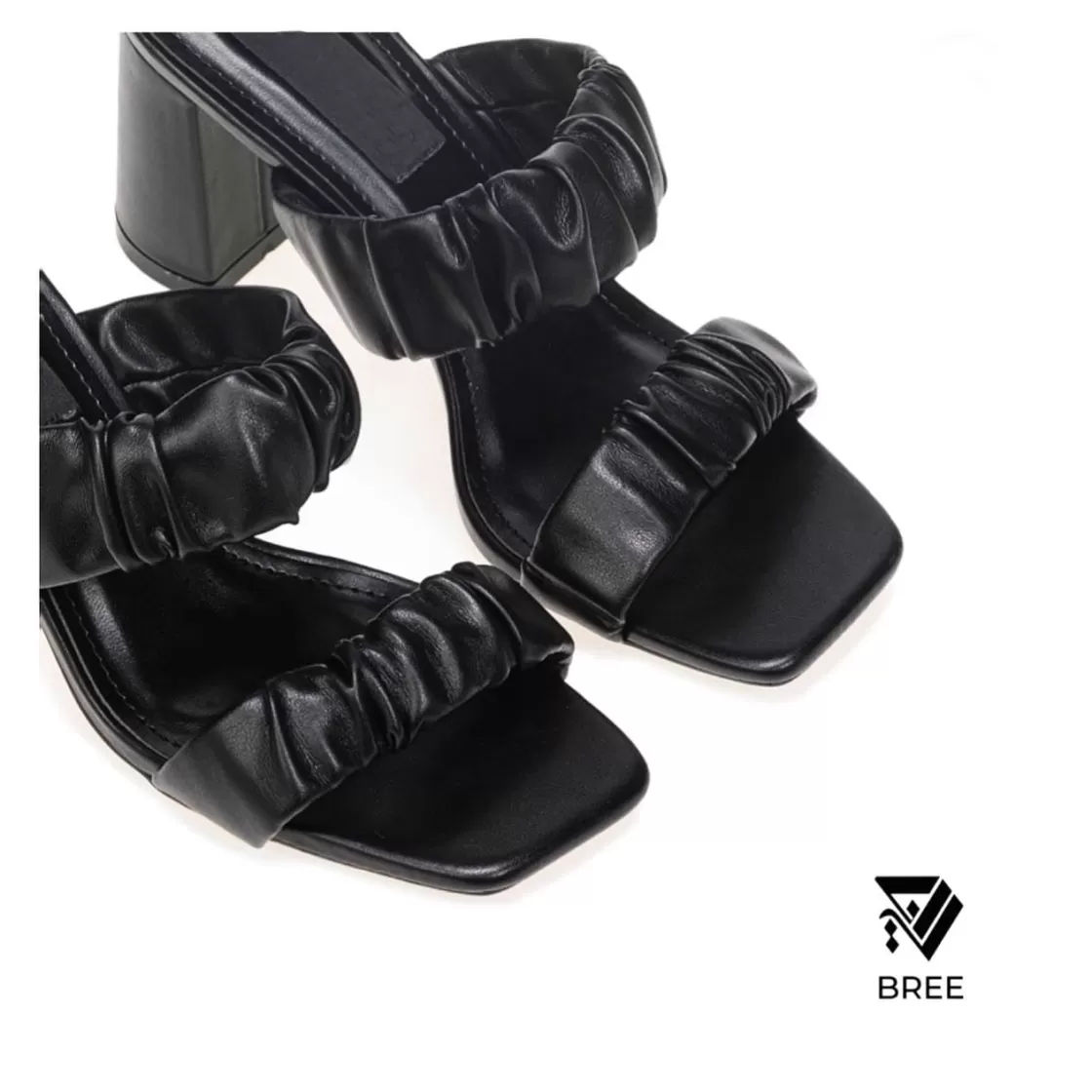 Sandals*BREE Double Strap Ruched - Sandal Heels - Black