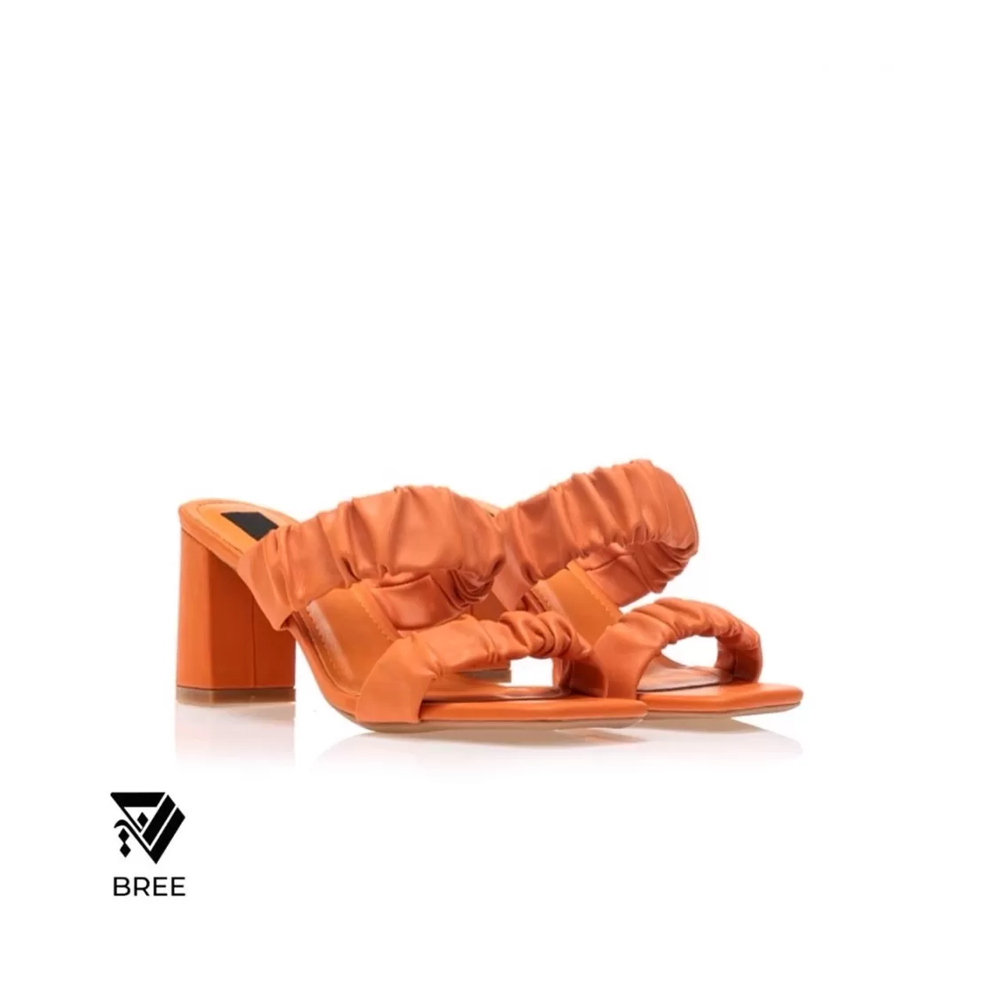 Sandals*BREE Double Strap Ruched - Sandal Heels - Orange