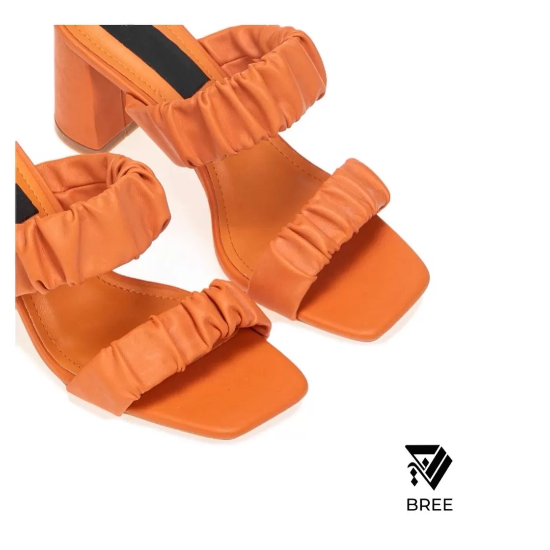 Sandals*BREE Double Strap Ruched - Sandal Heels - Orange