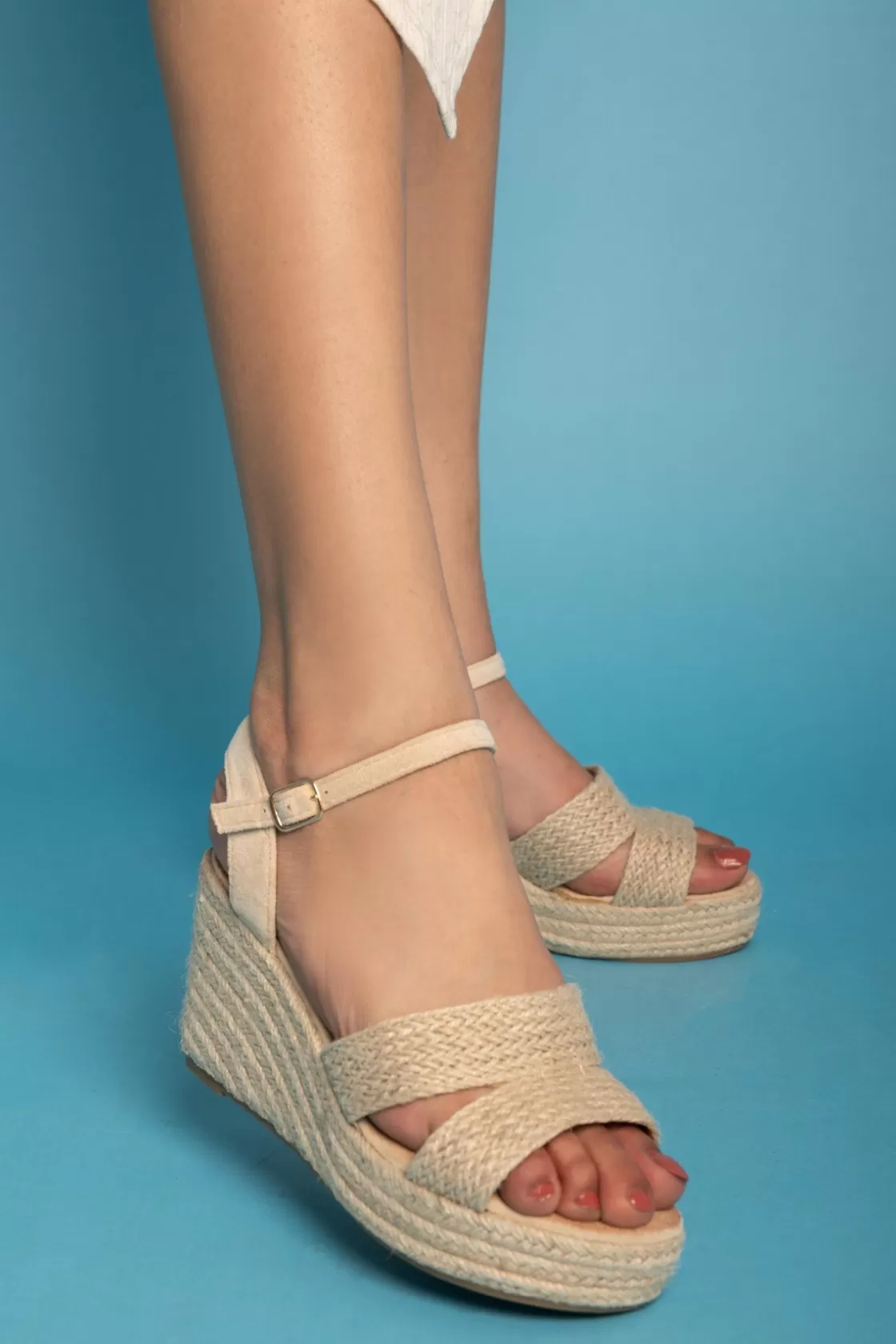 Sandals*BREE Espadrille Ankle-Strap Wedges - Beige