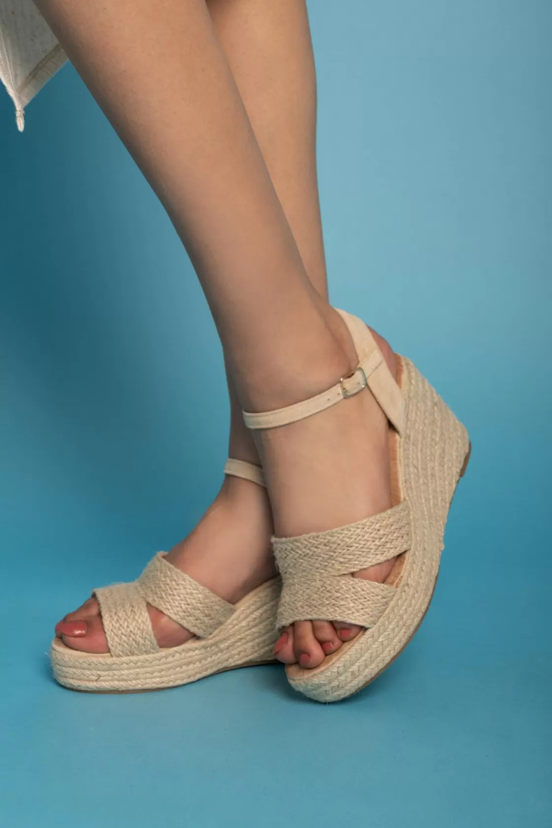 Sandals*BREE Espadrille Ankle-Strap Wedges - Beige