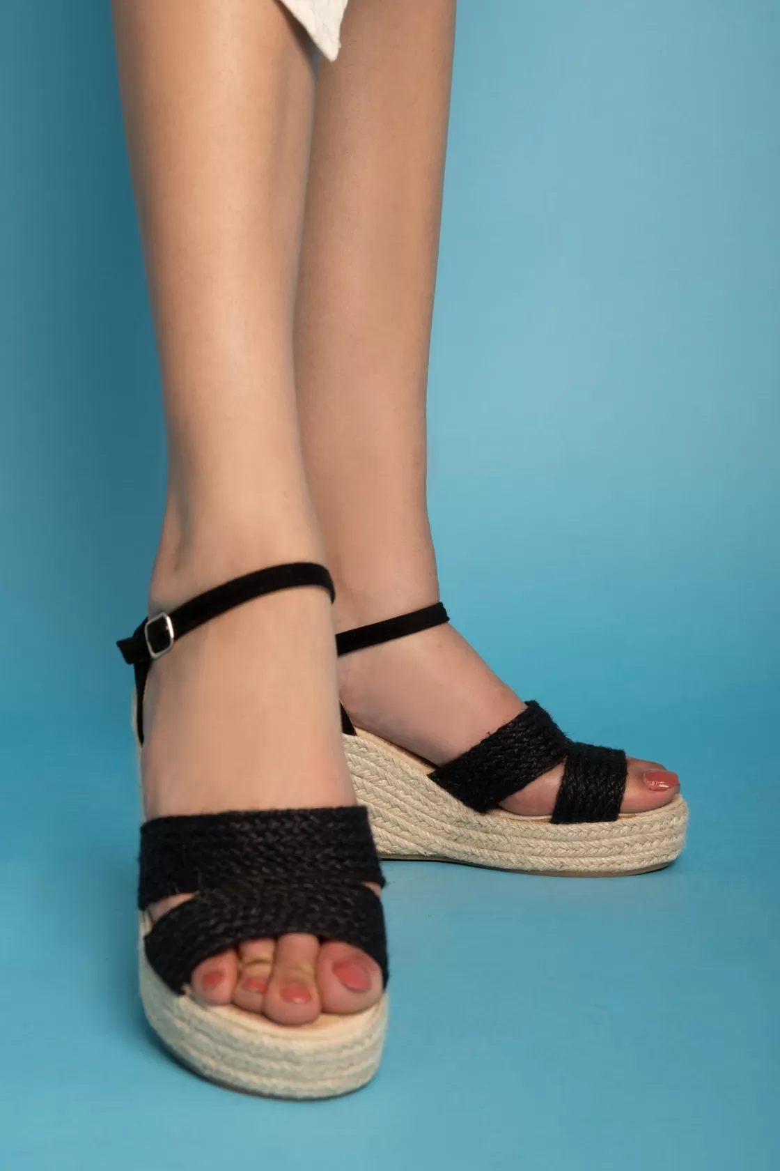 Sandals*BREE Espadrille Ankle-Strap Wedges - Black