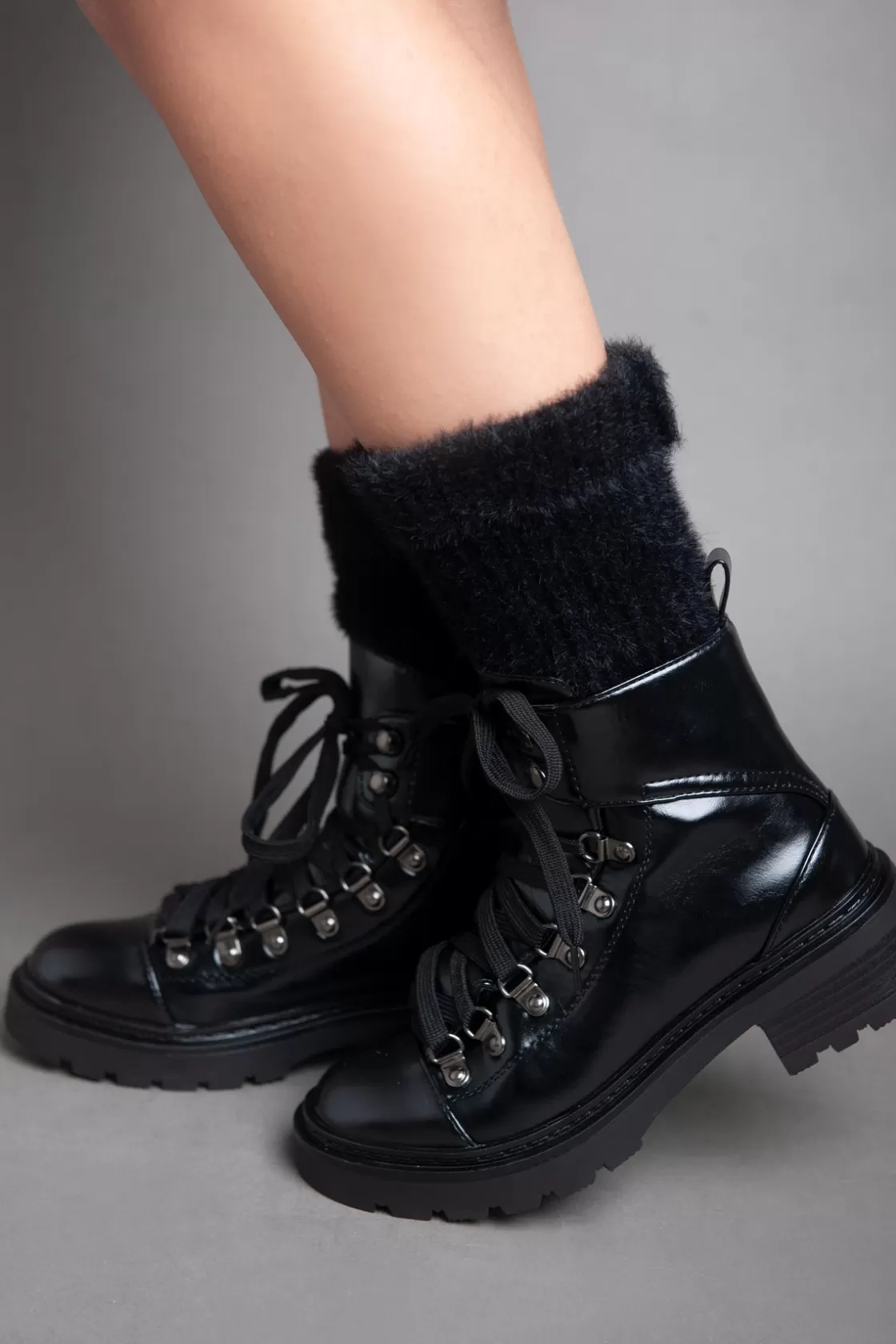 Boots*BREE Fluffy Socks Boot - Black