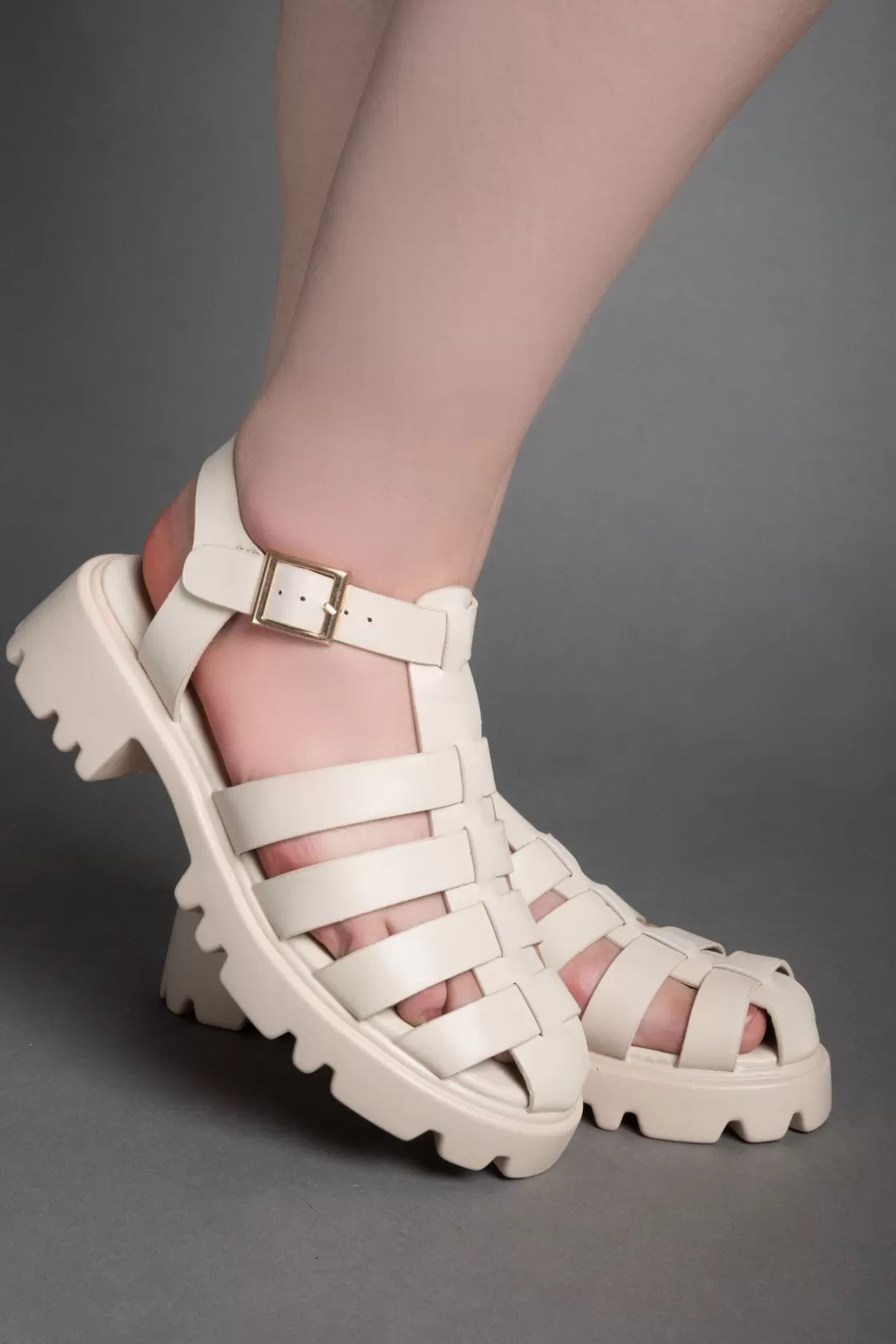 Sandals*BREE Gladiator Platform Sandals - Beige