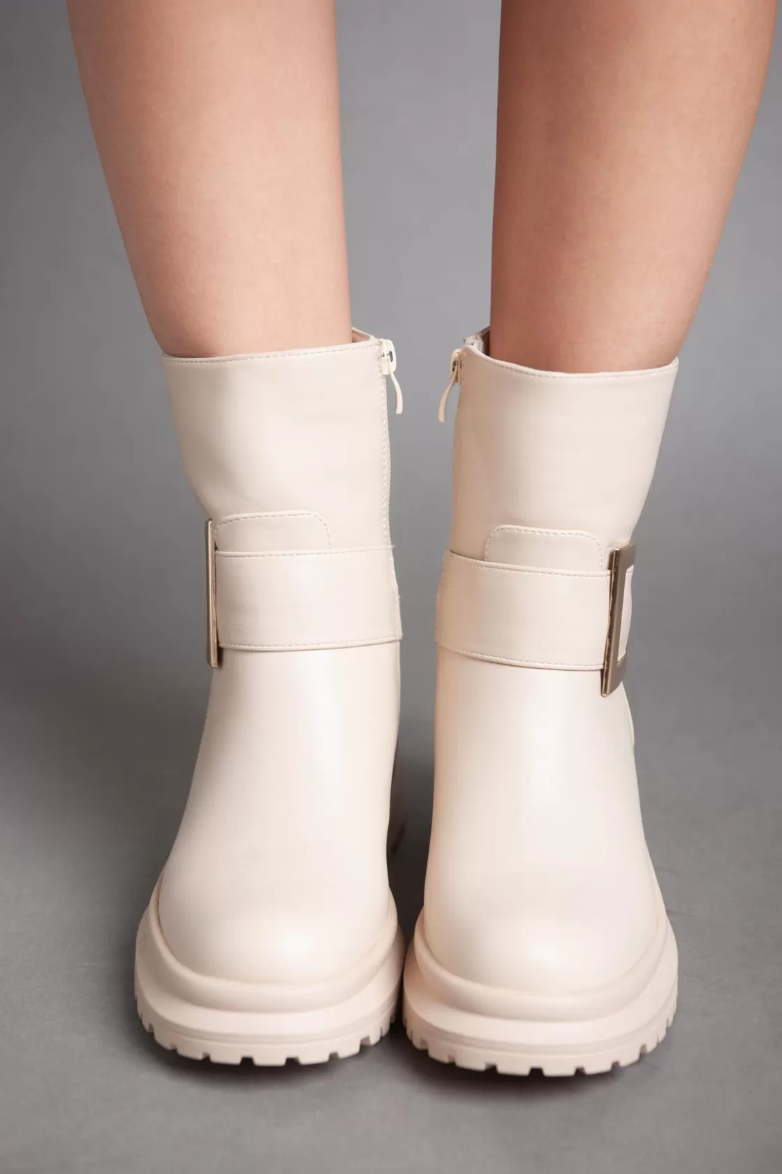 Boots*BREE Golden Square Strap Half Boot - Beige