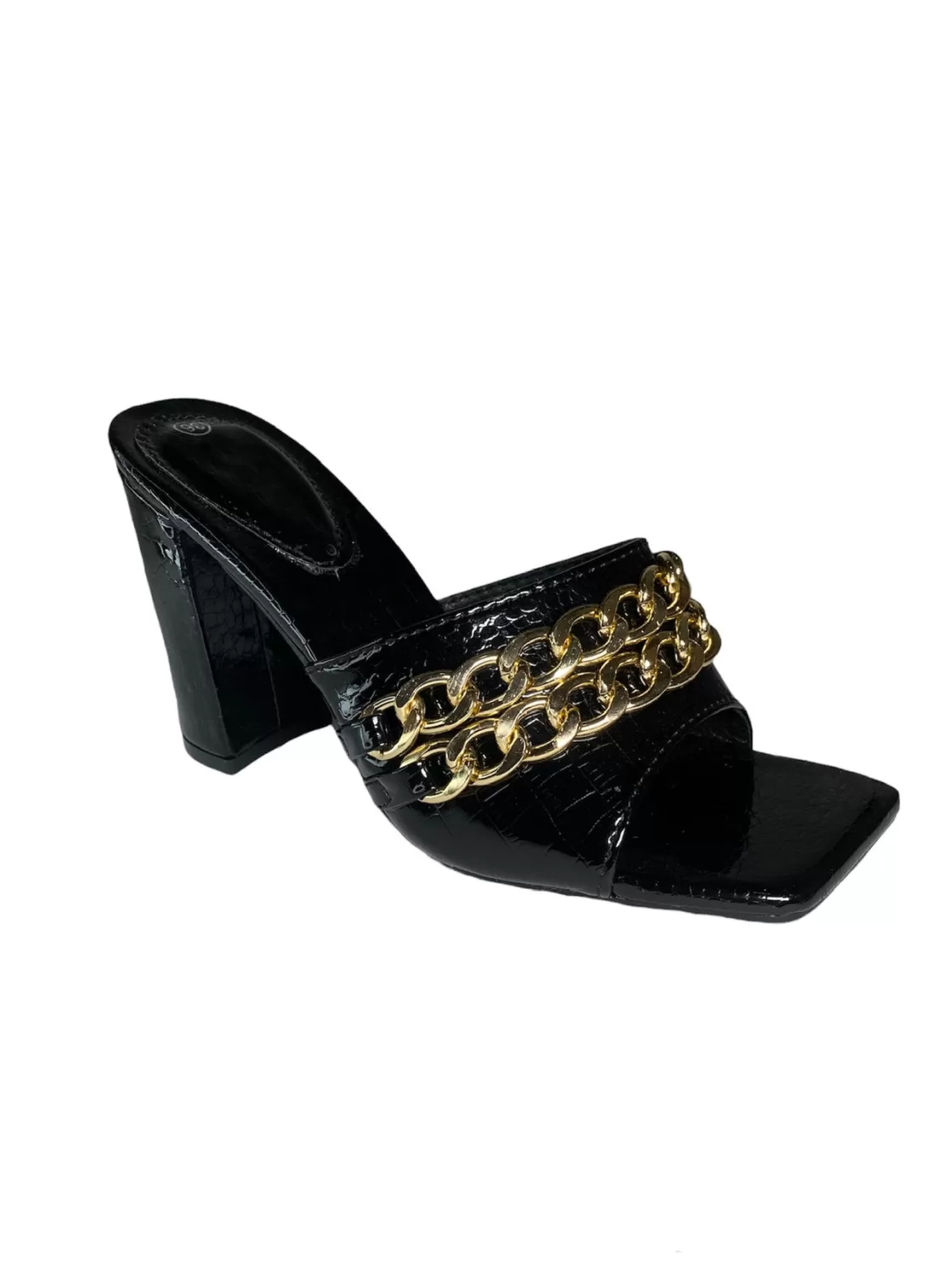 Sandals*BREE Heels With A Gold Chain - Black