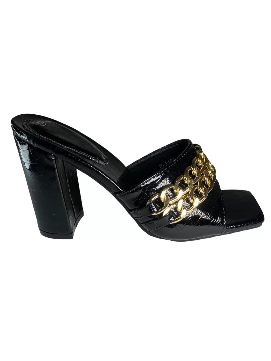 Sandals*BREE Heels With A Gold Chain - Black