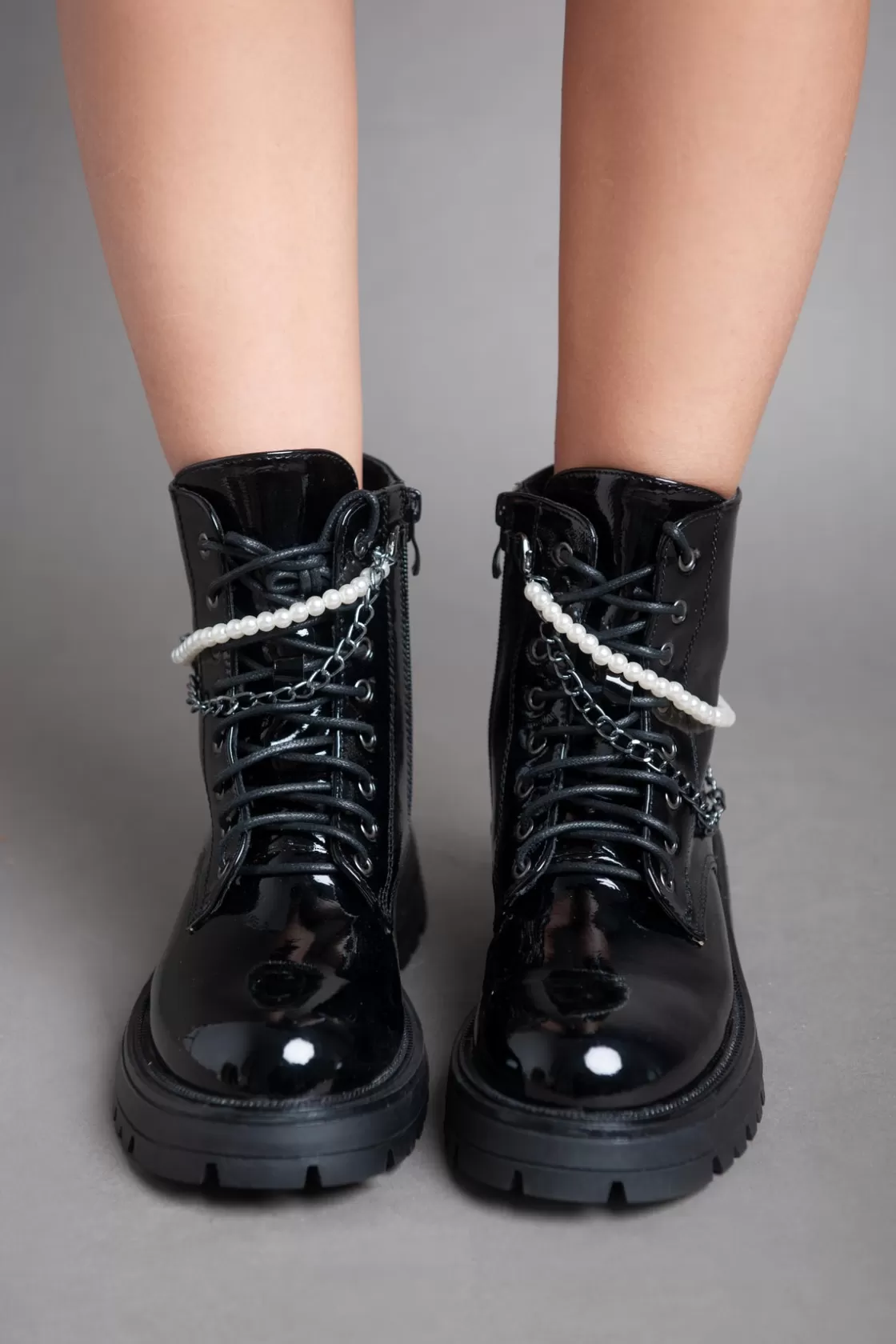 Boots*BREE Pearl Chain Patent Boots