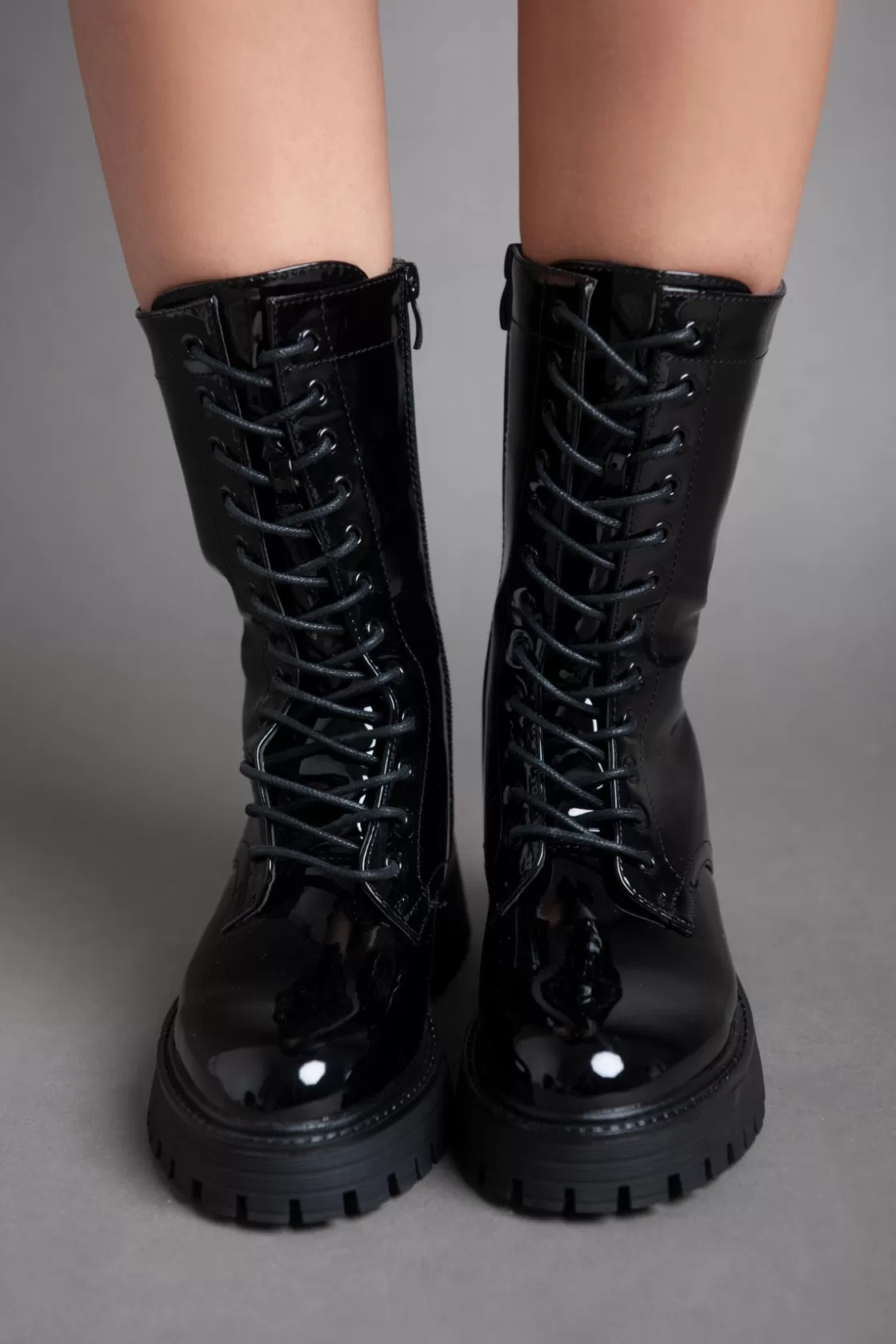 Boots*BREE Shiny Half Boot With Laces - Black