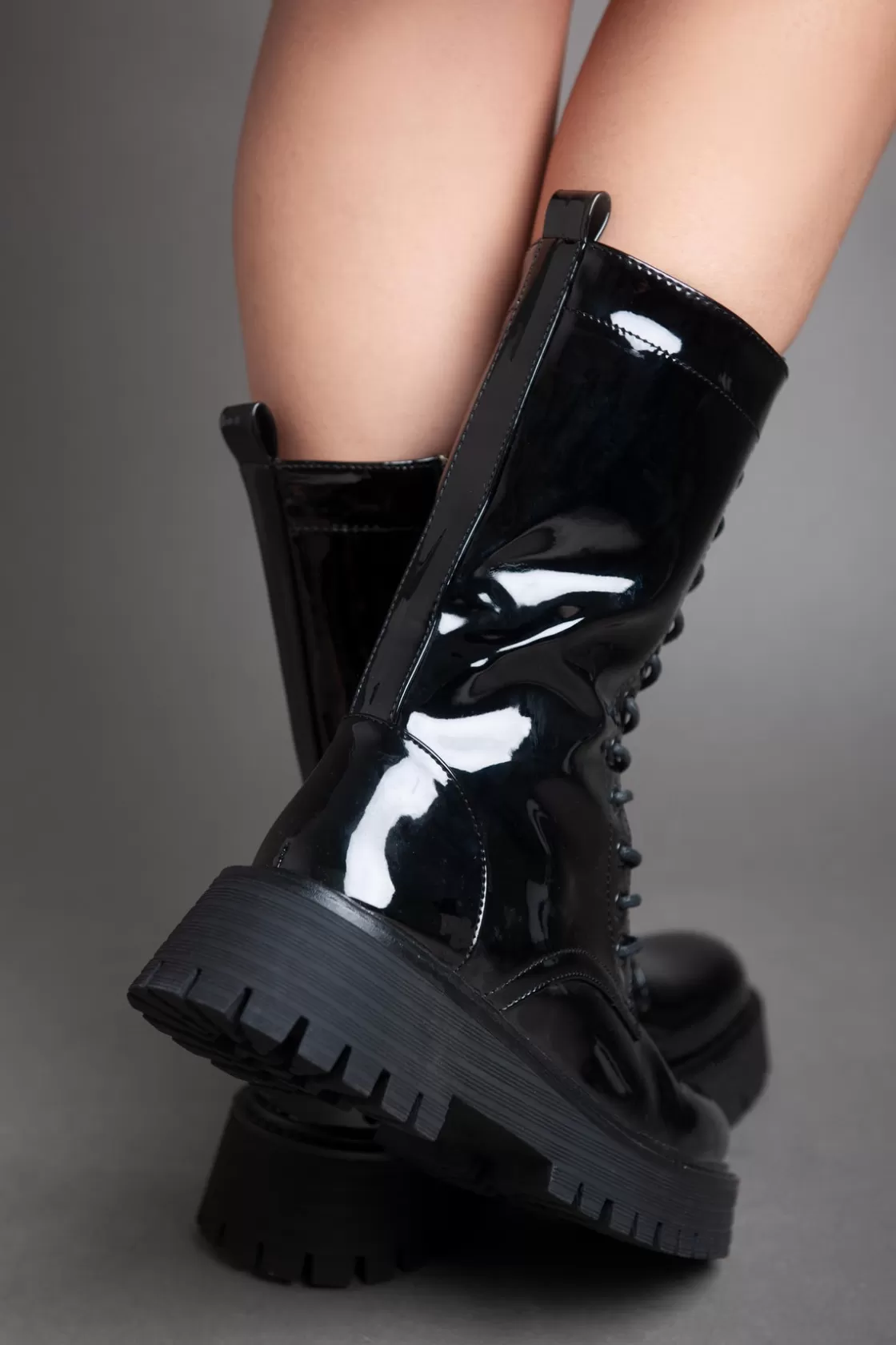 Boots*BREE Shiny Half Boot With Laces - Black