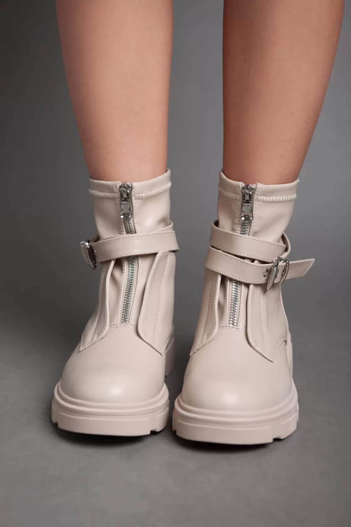 Boots*BREE Strap Ankle Boot - Beige