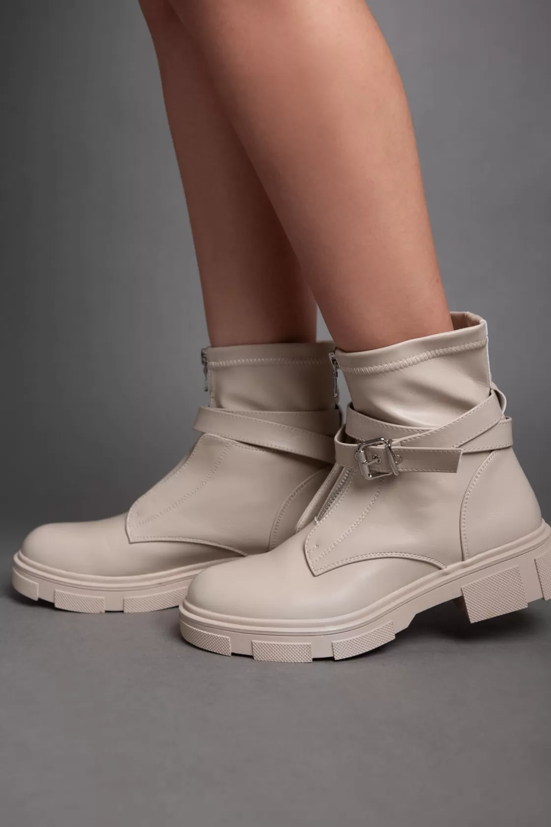 Boots*BREE Strap Ankle Boot - Beige