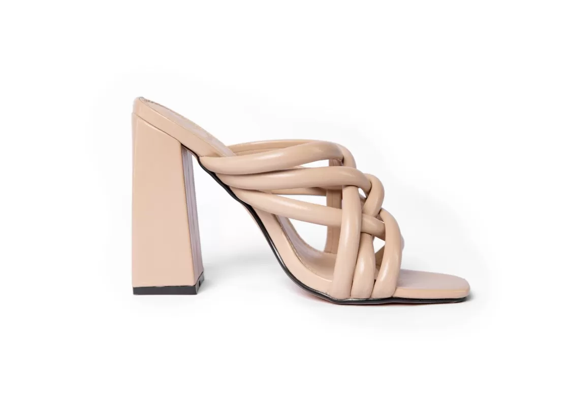 Sandals*BREE Strappy Chunky Heeled Mules - Sandal Heels - Beige