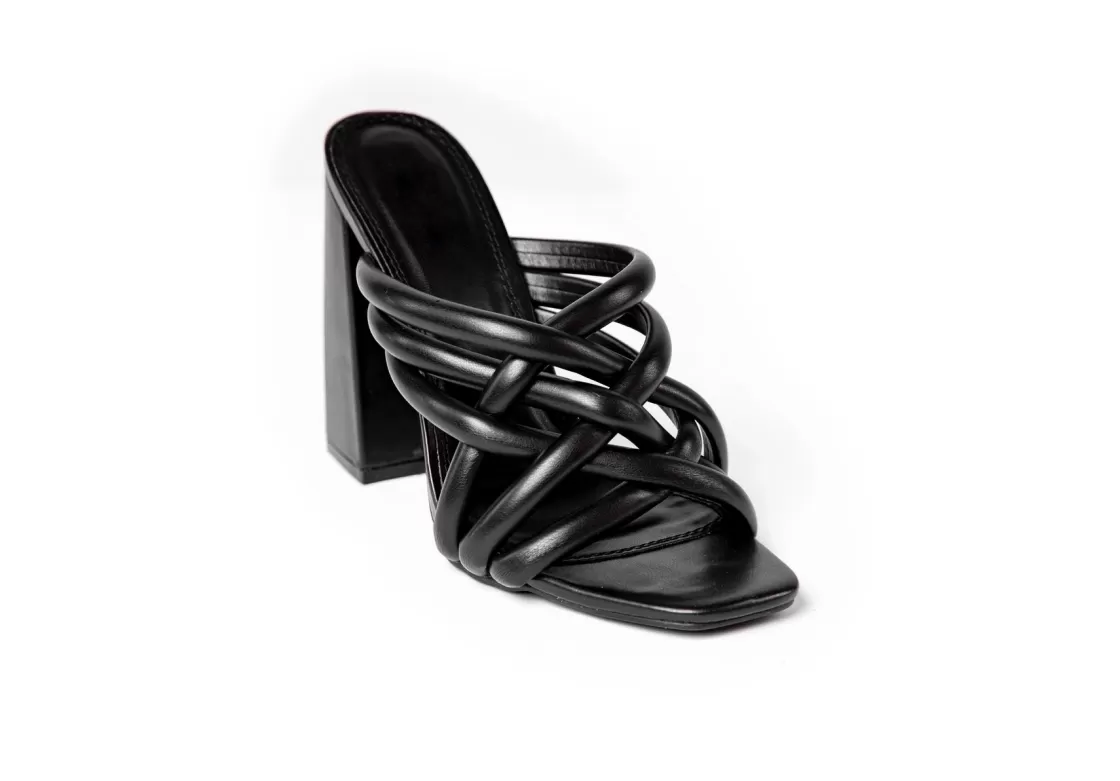 Sandals*BREE Strappy Chunky Heeled Mules - Sandal Heels - Black