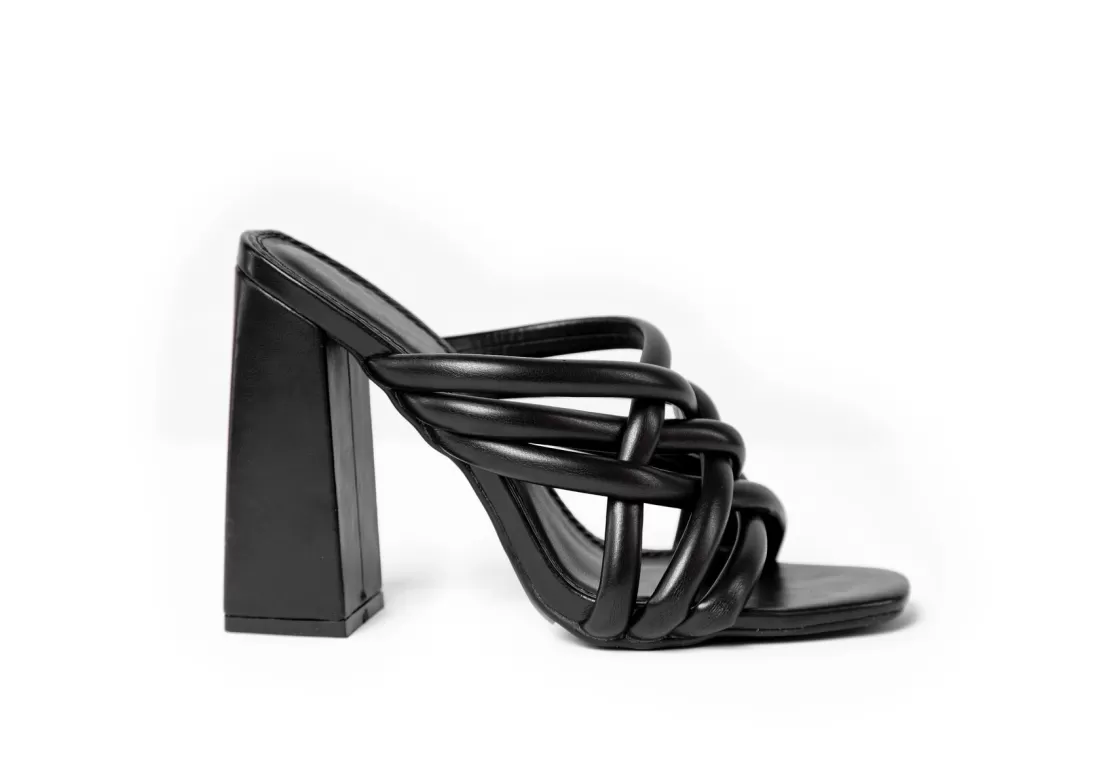 Sandals*BREE Strappy Chunky Heeled Mules - Sandal Heels - Black