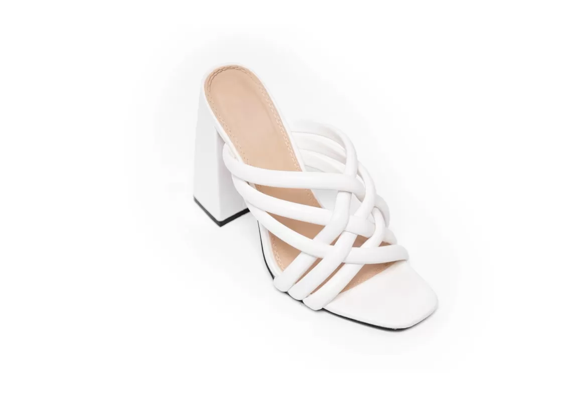 Sandals*BREE Strappy Chunky Heeled Mules - Sandal Heels - White