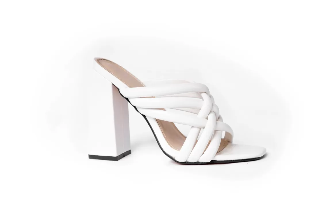 Sandals*BREE Strappy Chunky Heeled Mules - Sandal Heels - White