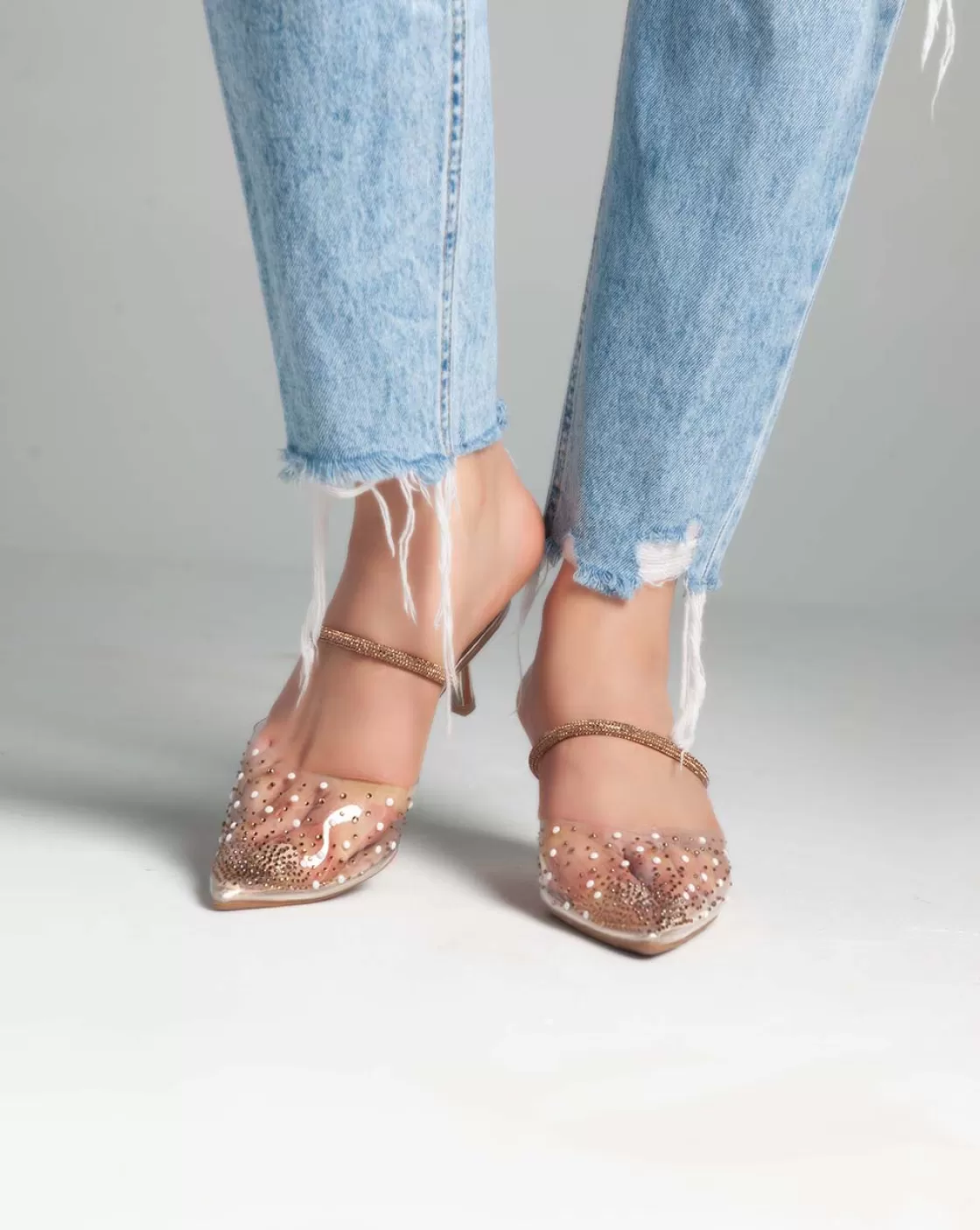 Sandals*BREE Strass Transparent Mules - Sandals - Gold