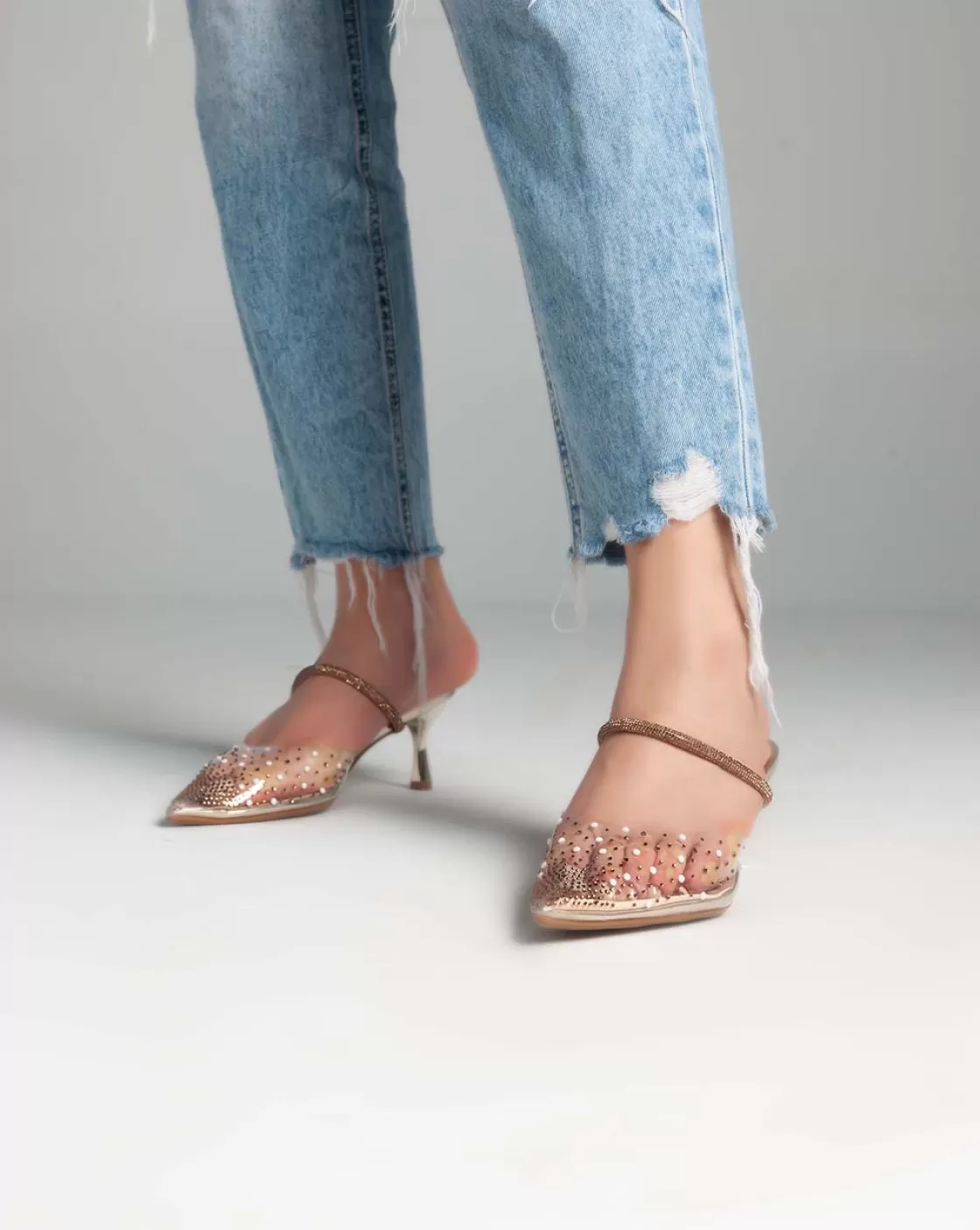 Sandals*BREE Strass Transparent Mules - Sandals - Gold