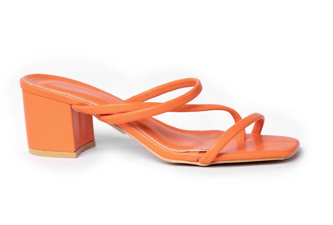 Sandals*BREE Two Band Chunky Mules - Sandal Heels - Orange