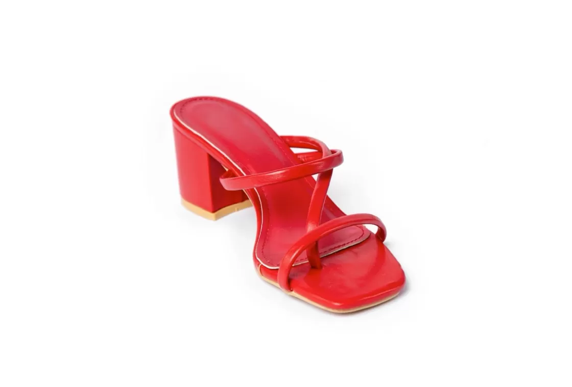 Sandals*BREE Two Band Chunky Mules - Sandal Heels - Red