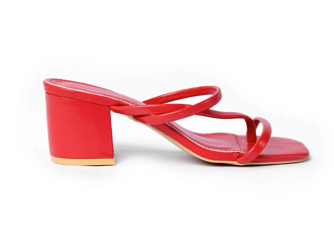 Sandals*BREE Two Band Chunky Mules - Sandal Heels - Red