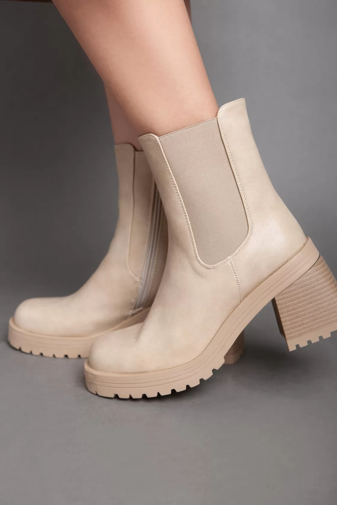 Boots*BREE Warm Biker Ankle Boots - Beige