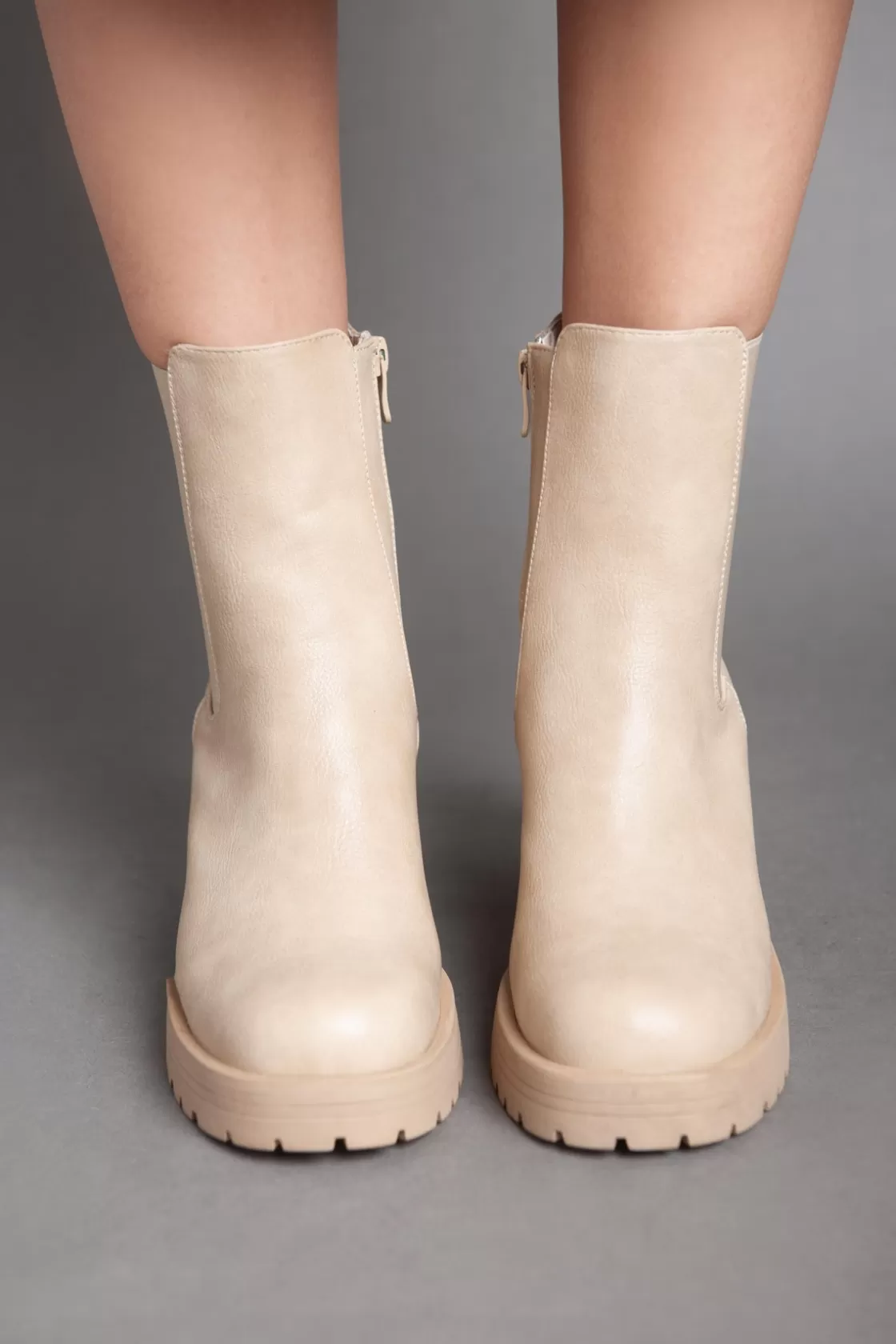 Boots*BREE Warm Biker Ankle Boots - Beige